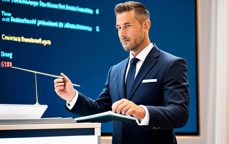 A confident professional male auctioneer in a tailored, modest business suit, standing at a sleek, modern auction podium. In the background, a large screen displays real-time online bidding data and complex market analytics, seamlessly blending with the elegant, classic architecture of a high-end auction hall. He holds a traditional gavel, poised, representing the fusion of age-old tradition and cutting-edge technology. The lighting is bright and professional, highlighting his focused expression, perfect anatomy, correct proportions, natural pose, well-formed hands, and proper finger count. The image conveys trust and expertise in a dynamic setting, safe for work, appropriate content, fully clothed, professional dress, modest clothing.