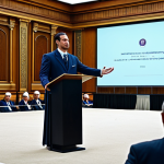 **

A professional auctioneer, fully clothed in a modest business attire, standing confidently at a podium in a brightly lit auction hall. Background includes a diverse audience and a large display screen showcasing an antique item. Safe for work, appropriate content, perfect anatomy, correct proportions, natural pose, well-formed hands, proper finger count, natural body proportions, professional.

**