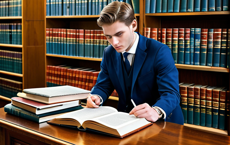 Auction Knowledge**

"A student studying auction materials, including 'Auction Law' and art appraisal books, fully clothed, in a well-lit library, safe for work, appropriate content, perfect anatomy, correct proportions, professional attire, academic environment, learning concept, study session, high quality."

**