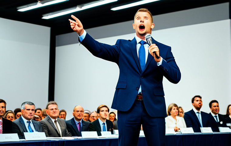 Auctioneer in Action**

"A professional auctioneer in a fully clothed, modest business suit, energetically gesturing during an auction, well-lit stage with a diverse audience, safe for work, appropriate content, perfect anatomy, correct proportions, professional environment."

**