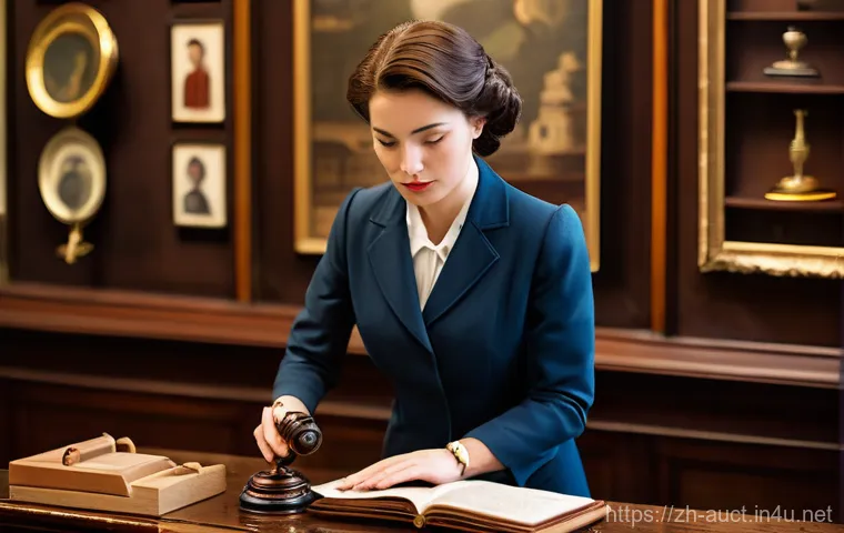 경매사 시험에서 자주 틀리는 법률 문제 - A high-definition image portraying a professional, well-lit auction house office. Two business profe...