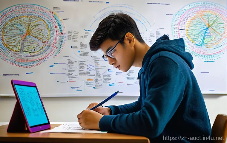 경매사 필기시험 문제 풀이 방법 - **Prompt 1: "A young adult student, fully clothed in comfortable, modern attire, intensely focused a...