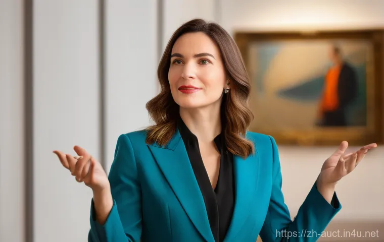 경매사 자격증 취득 전후 차이점 - **Prompt:** A charismatic male auctioneer in his late 30s is captured in a dynamic moment during a b...