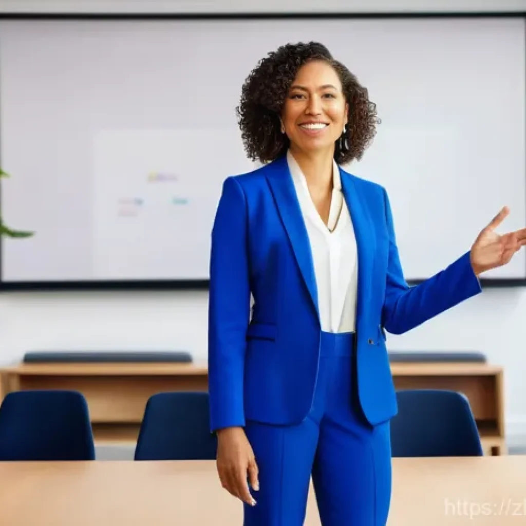 경매사 경력 전환을 위한 전략 - **Prompt:** A dynamic female corporate trainer, in her late 30s, dressed in a sharp, modern business...