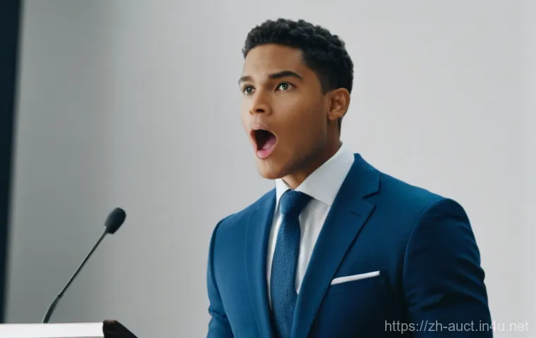 경매사 자격증 실기 시험 준비법 - A dynamic shot of a young adult, professionally dressed in a crisp, tailored business suit, actively...