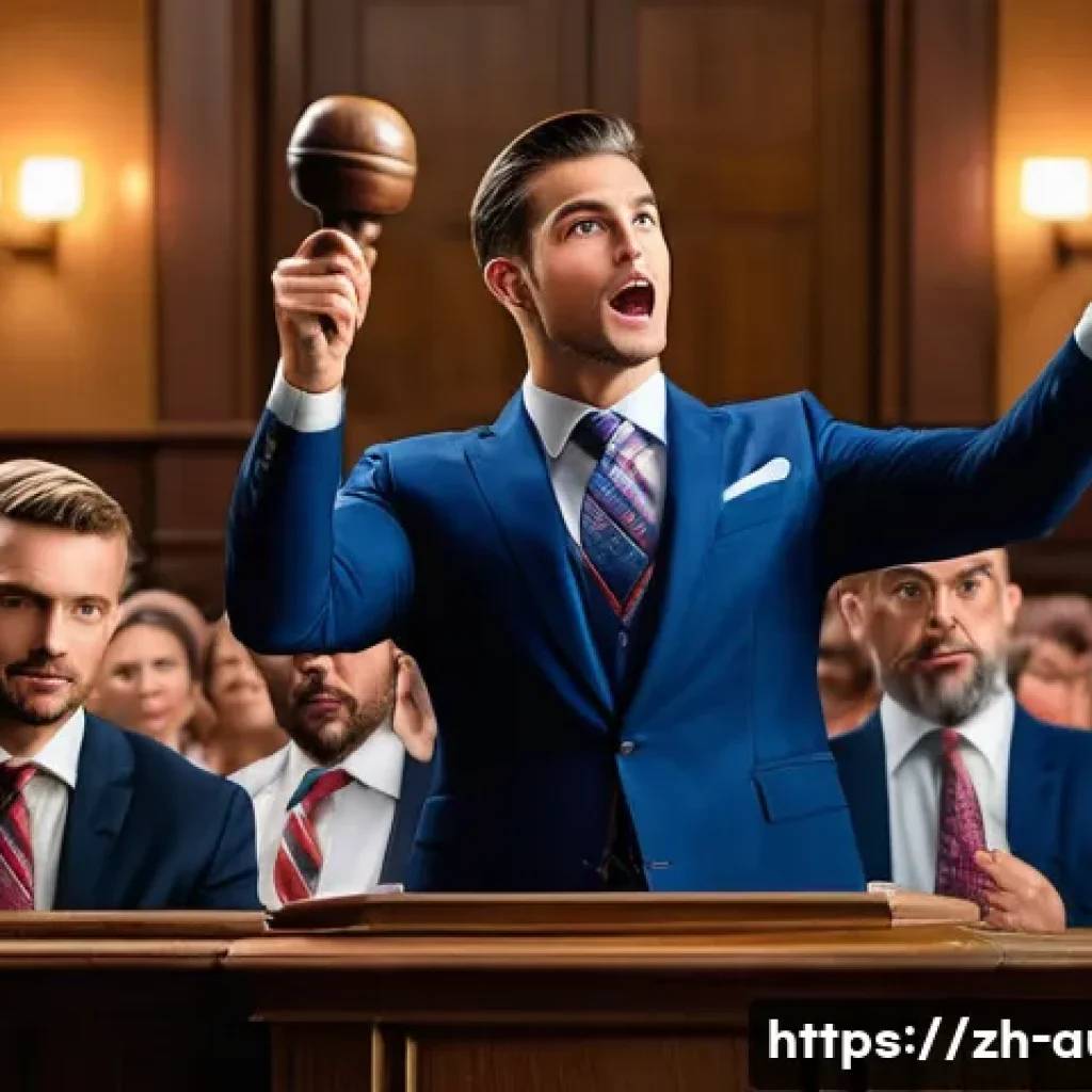 경매사 실기시험 대비 모의 문제 및 해설 - A professional auctioneer in a modern auction house setting, wearing formal attire with a neat suit ...