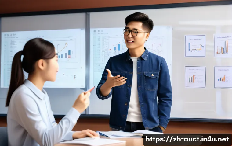 경매사 시험 스터디 파트너 구하기 - A modern study room scene featuring two young Chinese adults preparing for the auctioneer exam toget...