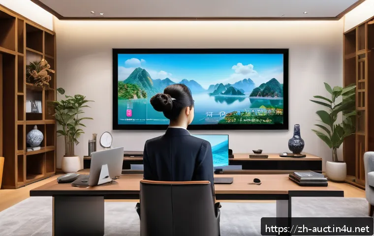 경매사 관련 산업 동향 및 전망 - A sophisticated online auction scene set in a modern virtual platform environment, featuring diverse...