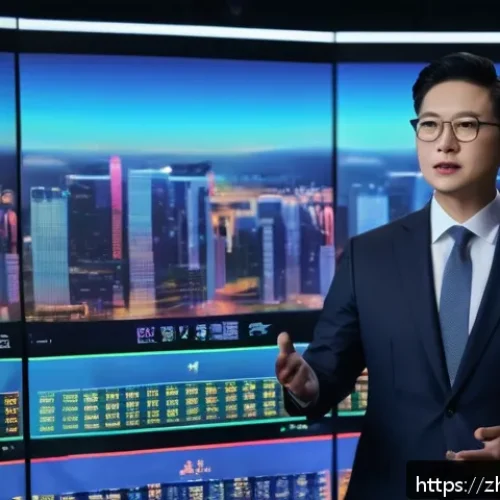 경매사 직업으로서의 커리어 발전 가능성 - A modern auctioneer standing confidently on a sleek stage with a digital auction interface displayed...