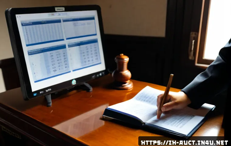 경매사 필기와 실기 병행 학습법 - Photorealistic study scene of an adult Chinese auctioneer trainee at a clean wooden desk, simultaneo...