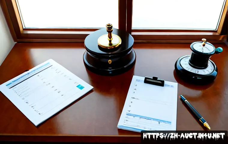 경매사 시험에서 자주 나오는 문제 유형 - Photorealistic overhead view of a professional auctioneer certification exam preparation desk, neatl...